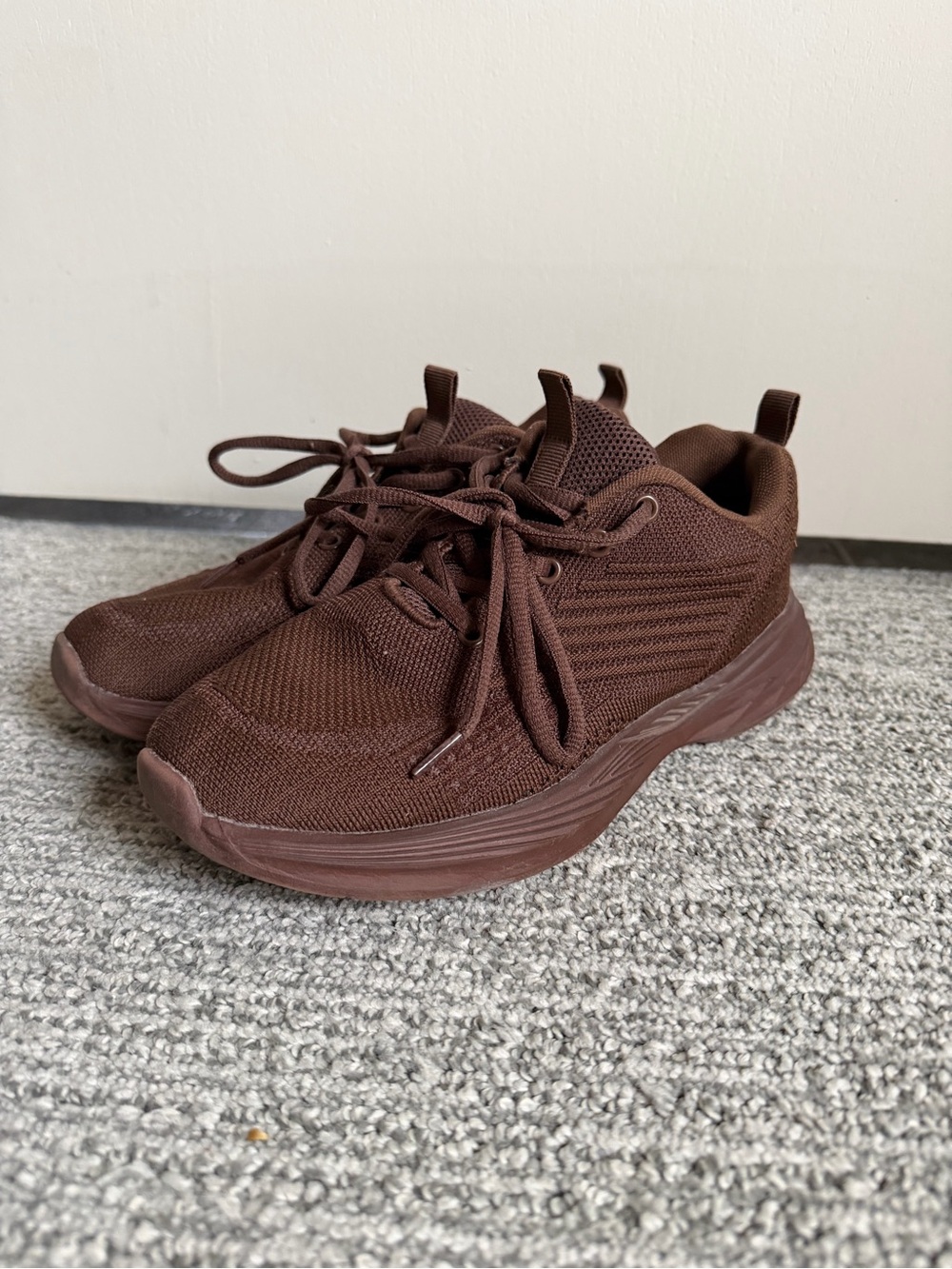 Chunky Knit Lace-Up Sneakers in Rich Chocolate Brown